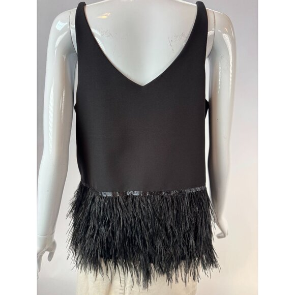 Romeo + Juliet Couture Black Feather Fringe V-Neck Tank Top L - Picture 4 of 16